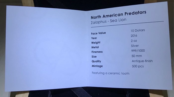 «自由銀»2016 North American Predators Sea Lion 海獅銀幣（2 toz) #已絕版
