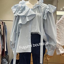 *~fuyumi boutique~*100%正韓 24S/S新款 不對稱荷葉領襯衫 藍/黑/白/橘紅