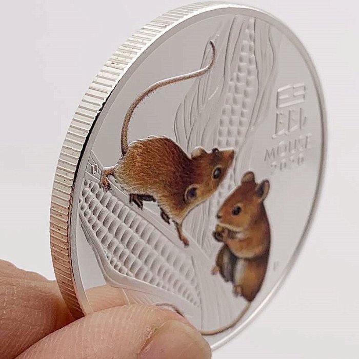 特價！2020澳大利亞生肖動物鼠老鼠偷玉米鍍銀紀念幣 工藝庚子年硬幣
