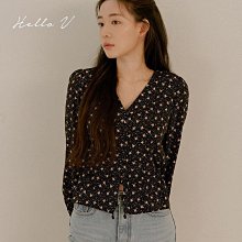 Hello V 正韓製 氣質春季女孩碎花質感襯衫*黑*【C0227-06】