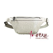 ＊奢華大道國際精品＊【G1641】GUCCI白色牛皮 浮雕LOGO胸口/腰包658582