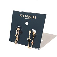 就愛精品店❤️  COACH 金色水晶鑽飾+C字吊鍊貼耳耳針式耳環 #C9451