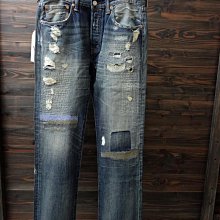 CA 美國品牌 LEVI'S 501 全新 藍系仿舊刷紋補丁 排扣 直筒 牛仔褲 32腰 一元起標無底價P571