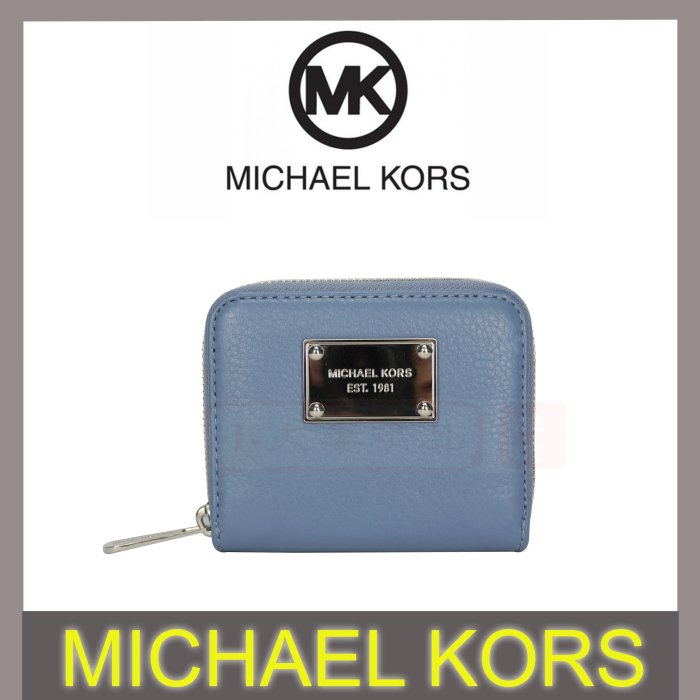 ↗小夫妻精品嚴選↖Michael Kors(MK)金屬質感17年流行色款/高級防刮真皮拉鍊短夾/皮夾(藍色)【現貨免運】