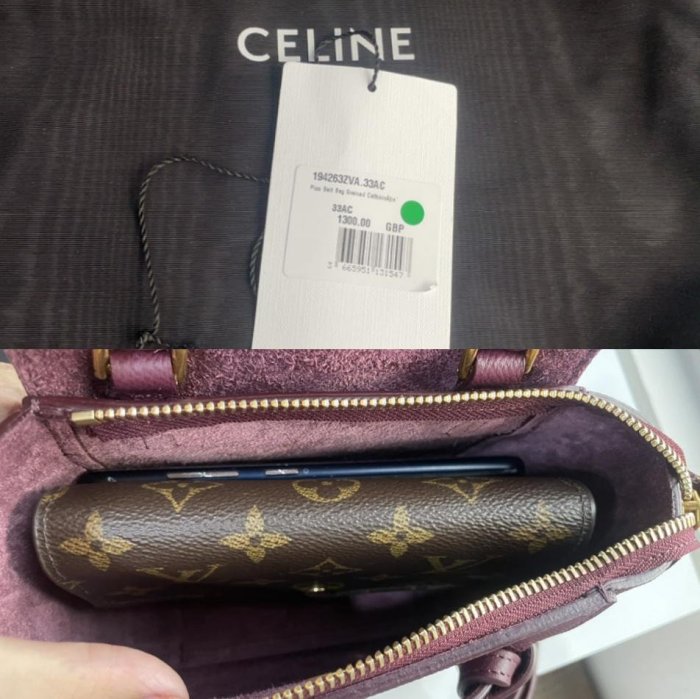 celine pico款桃紫色粒面牛皮手提斜背兩用小鯰魚包