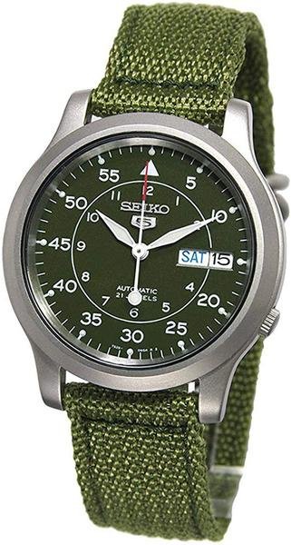 SEIKO【日本代購】男士手錶 網眼皮帶軍綠色SNK805