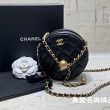 《真愛名牌精品》CHANEL AP1449 黑色羊皮 金球 金鍊 圓形鍊包 圓餅包 *全新*代購