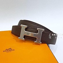 遠麗精品(板橋店)  S3943 HERMES H Striee 皮帶釦&雙面皮腰帶 85CM