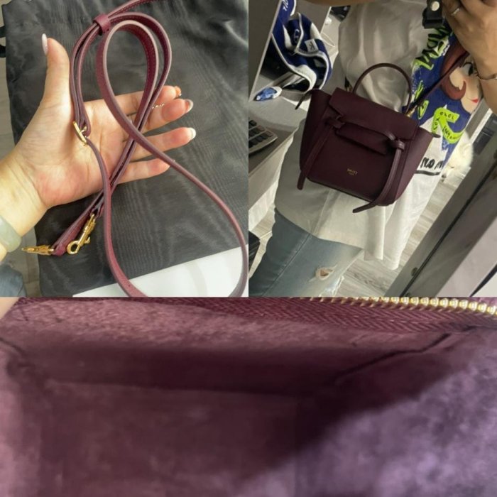 celine pico款桃紫色粒面牛皮手提斜背兩用小鯰魚包