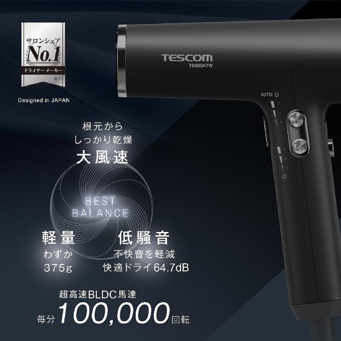 免運 樂樂【TESCOM】TD880ATW 專業級負離子吹風機 公司貨