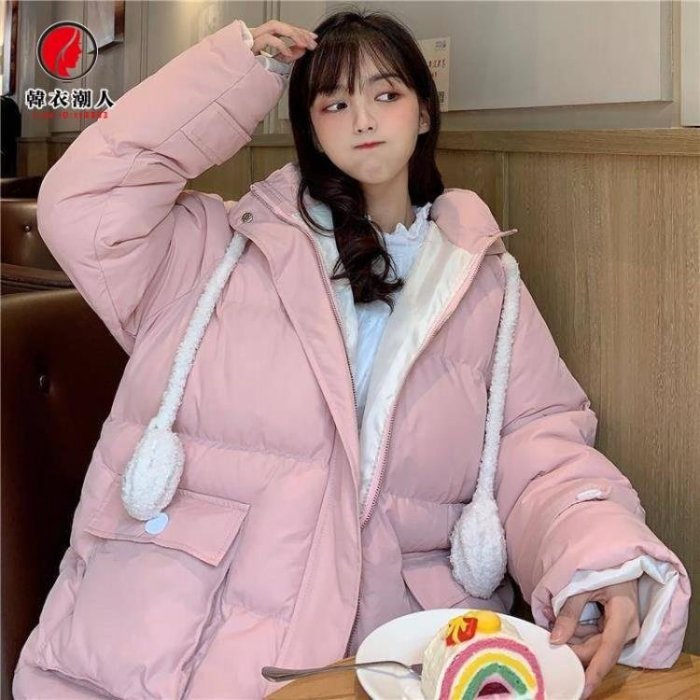 羽絨外套 耳朵會動的棉服女冬新款韓版寬鬆可愛棉襖保暖學生棉衣外套