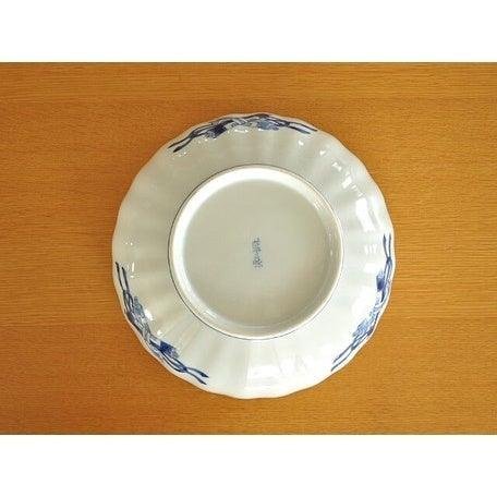 日本原裝直送〔家電王〕日本製 美濃燒 燒波浪紋 陶瓷餐碗，藍丸紋菊形 碗盤 陶瓷碗 大碗公 咖哩碗 拉麵碗 日式餐具