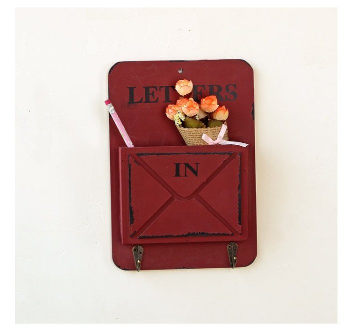 壁掛式信箱 信插 Boo zakka 生活雜貨 木質 做舊 工業風 紅色 灰色 帳單收納架 木信箱 木 OLA02C3