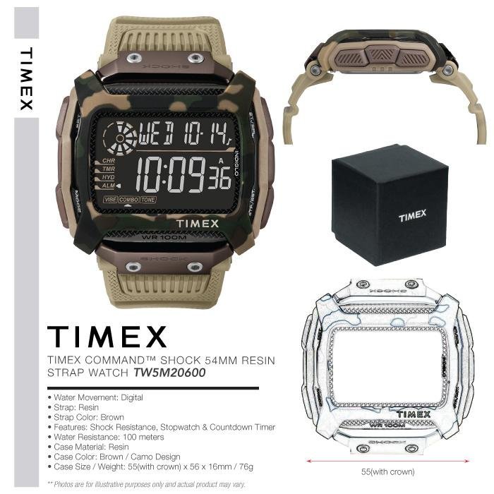 南◇現 Timex Command™ Shock 54mm 防水 軍規 電子錶 手錶 沙漠迷彩 黑冷光 軍錶 咖啡色