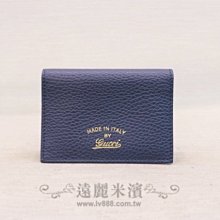 遠麗精品(板橋店) Y0081 gucci灰藍牛皮草寫logo證件夾