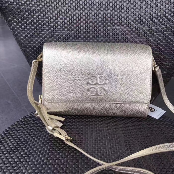 SUNDAY 代購  美國正品 Tory Burch 405 摔紋牛皮  兩用包 單肩斜挎小包 金色