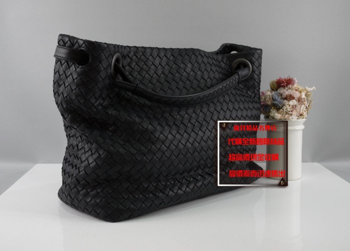 優買二手精品名牌店 BOTTEGA VENETA BV 紫藍色羊皮 雙帶 編織包 購物包 肩背包 托特包 全新