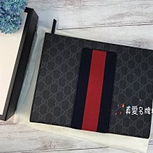 《真愛名牌精品》GUCCI 475316 PVC 黑色 藍紅藍 手拿包 **全新**