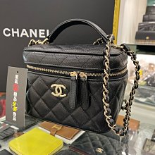 ㊣東區正精品㊣CHANEL AS3171 VANITY CASE全新香奈兒黑色荔枝牛皮手提把雙C金釦金鍊拉鍊兩用包手提包化妝箱斜背包 RZ3307