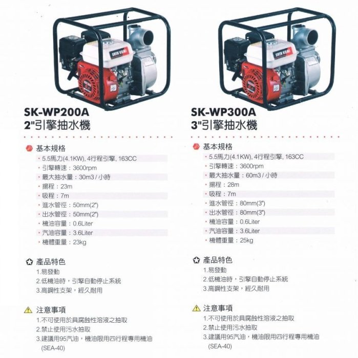 SK-WP200A【花蓮源利】SHIN KOMI 型鋼力 5.5HP 四行程 2吋 引擎抽水機 好抽水 好發動