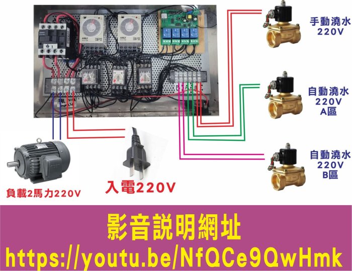 遙控器達人-手機遠端近程遙控控制灑水,馬達與電磁閥同步啟動運轉,自動A區澆水完時起動B區,C區手動控制照明設備等,利用手