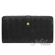 【茱麗葉精品】全新精品 BOTTEGA VENETA 專櫃商品 608072 經典編織小牛皮釦式長夾.黑 現貨