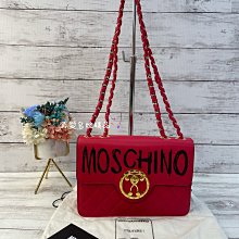 《真愛名牌精品店》Moschino 2A7520 紅色全皮中款編織鍊二用包 *近全新未使用**