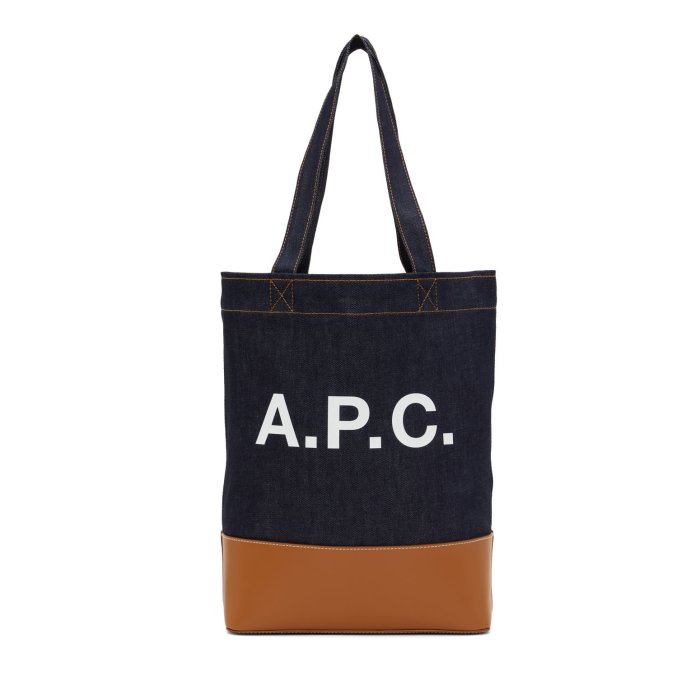 [全新真品代購-S/S22 新品!] A.P.C. LOGO 皮革拼接 牛仔布 托特包 / 肩背包 (APC)