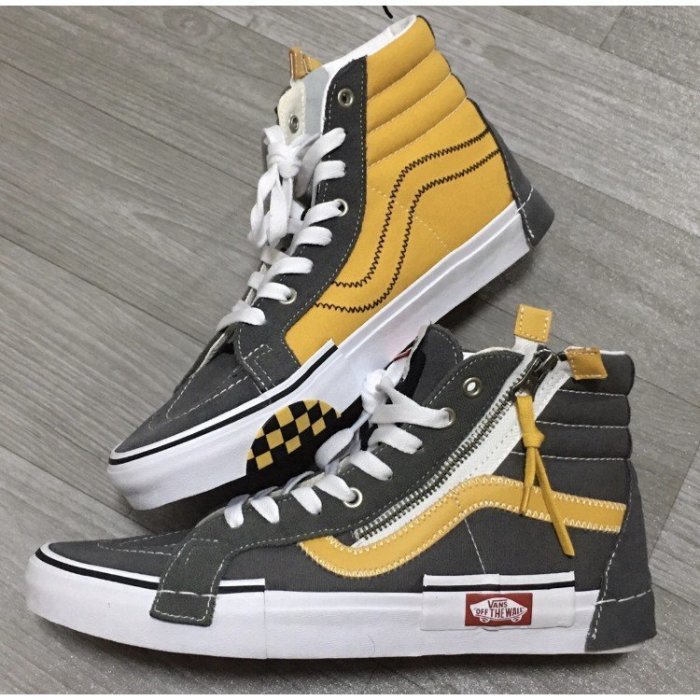 潮牌 新款 Vans SK8-Hi Reissue Cap Inside Out  解構 灰黃 帆布鞋 VN0A3W