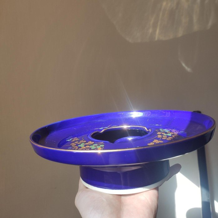 日本 藍釉描金 寶藍色 陶瓷 煙灰缸 灰皿 雪茄煙斗煙灰缸  ashtray 中大型  花器 插花 花藝