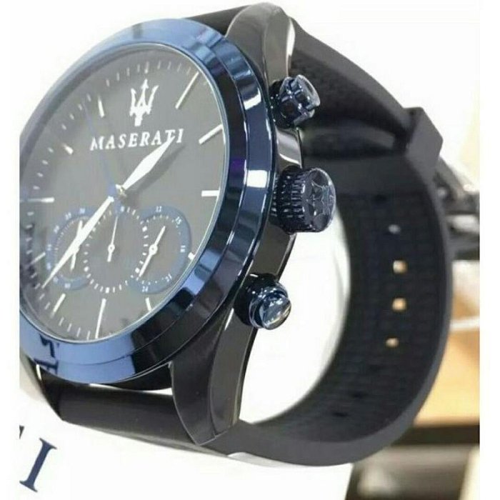 二手全新海外現貨瑪莎拉蒂手錶MASERATI手錶黑色錶面黑色PU錶帶款#5015