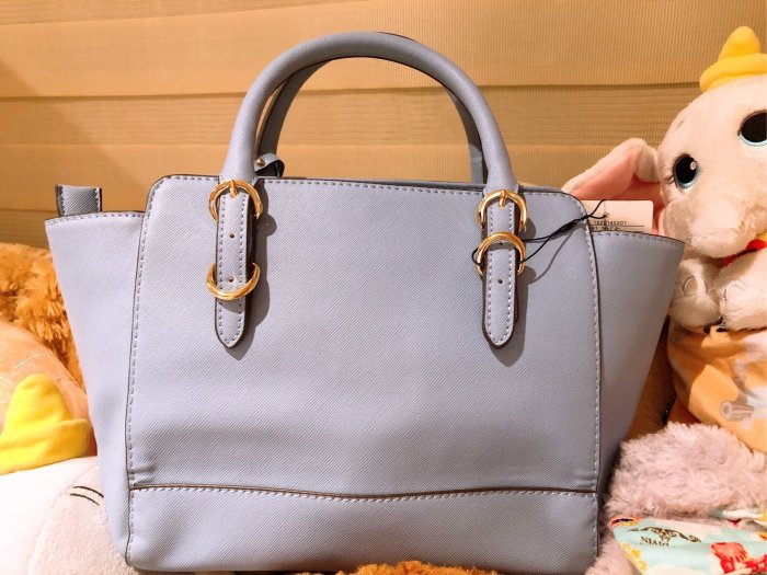 賠售日本專櫃品牌Samantha & Chouette 粉藍classic bag 手提袋。側背包