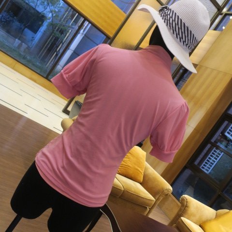 0918珊瑚粉色荷葉短袖T恤 LU23