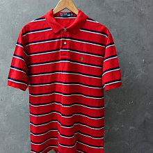 CA 美國馬球牌 POLO Ralph Lauren 紅色條紋 純棉 短袖polo衫 L號 一元起標無底價M929