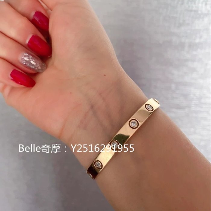 流當奢品 Cartier 卡地亞 Love系列手環 18K玫瑰金10顆鑽寬版手鐲 B6070217 真品現貨