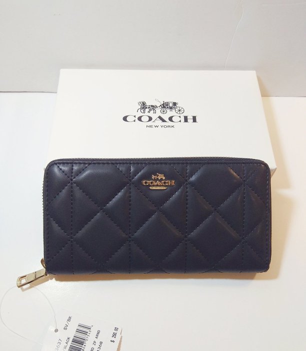 【King女王代購】美國Outlet專櫃正品 COACH F53637 菱格紋牛皮  皮夾 拉鍊長夾*附購証*