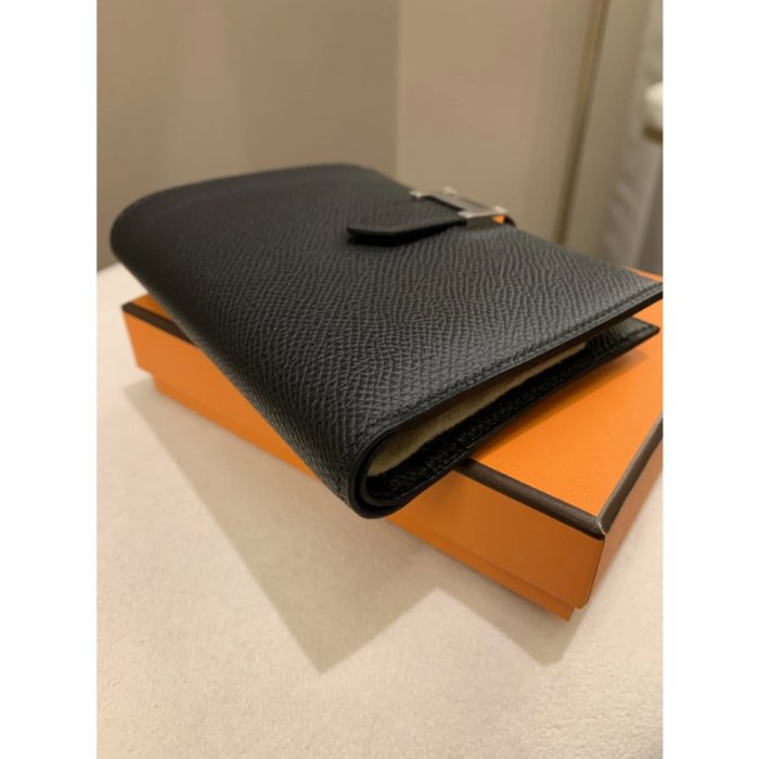 Hermes Bearn Compact Wallet Black 愛馬仕 Epsom 皮革 黑色 銀扣 卡夾 中夾