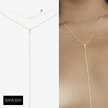 SHASHI 紐約品牌 Solitaire Diamond 金色Y字鍊 簡約鑲鑽項鍊