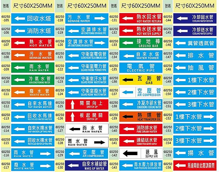 【珍福設計-大張管路】管路貼紙 管線標示 大樓管路貼紙 工廠管路貼紙 消防管路貼紙 機電管路貼紙 機台管路貼紙