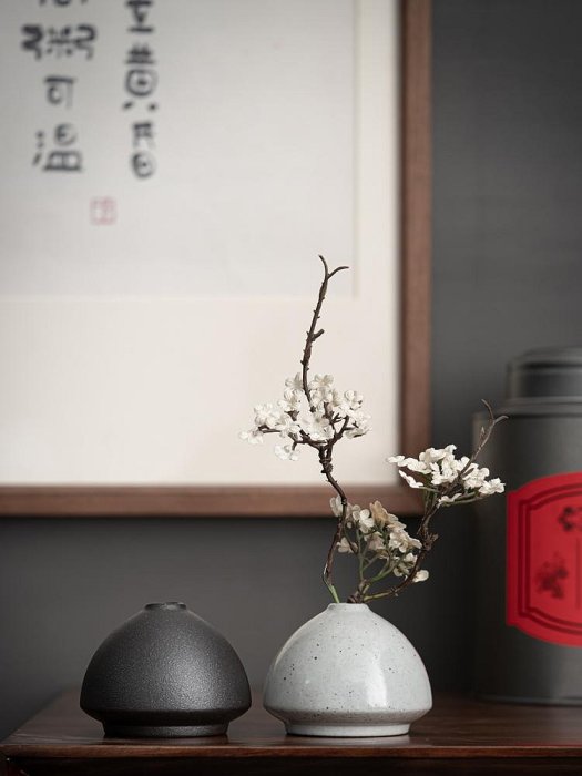 日式粗陶小花瓶干花插花器復古陶瓷水培禪意迷你器皿客廳桌面擺件-瑞芬好物家居