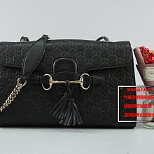 優買二手精品名牌店 GUCCI 295402 黑色 牛皮 GG字紋 金鍊 流蘇 肩背包 手提包 斜背包 2用包 出清II