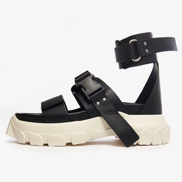 R‘代購 Rick Owens Leather Ankle Strap Sandal Tractor 黑白 涼鞋