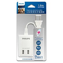 小白的生活工場*PHILIPS飛利浦雙USB智慧快充電源線 SPB1402WA/96