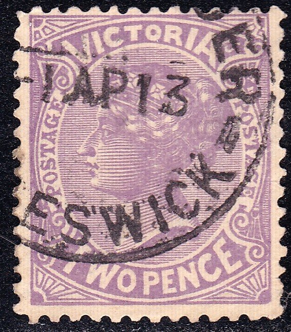 英屬澳洲 維多利亞省1890『維多利亞女皇 - Beswick 戳』紫便士古典票