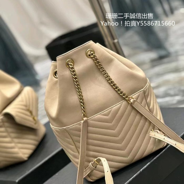 二手出售 聖羅蘭 YSL JOE 背包 金標Logo 小羊皮雙肩包 後背包 女款束口後背包 雙肩包672609