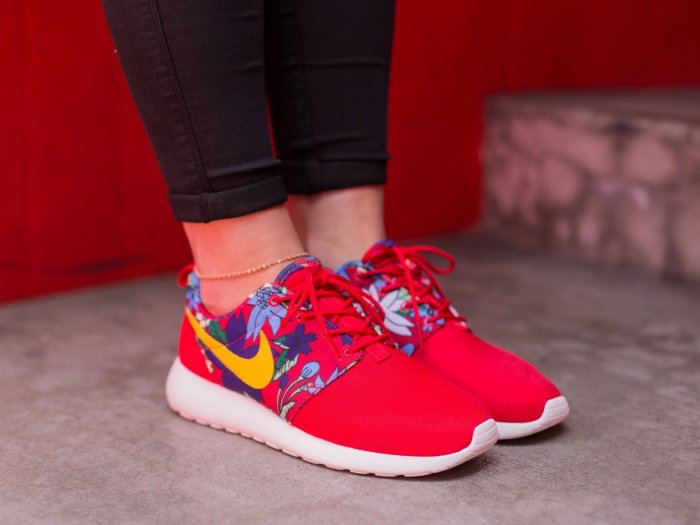 =CodE= NIKE WMNS ROSHE ONE PRINT 花卉網布慢跑鞋(紅黃) 599432-674 輕量 女