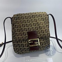 FENDI 芬迪 棕色 金釦 FF 老花 斜背包 肩背包 單肩包 側背包 精品包 包包