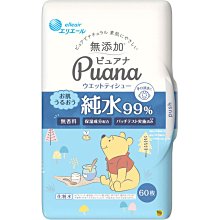 【JPGO】日本製 大王Puana 純淨然濕紙巾~藍款無香料 99%純水手口可用 盒裝 60枚入 小熊維尼限定包裝