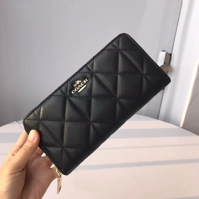 【King女王代購】美國Outlet專櫃正品 COACH F53637 菱格紋牛皮  皮夾 拉鍊長夾*附購証*