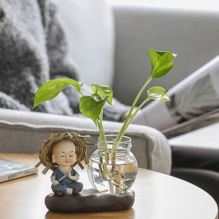 【現貨精選】水培花盆花瓶玻璃綠蘿水養植物家用創意瓷器桌面擺件陶瓷小和尚